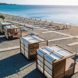 Beach beds at the Amada Colossos Resort in Rhodes