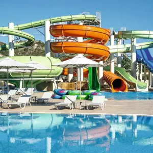 Slides at the waterpark at the Amada Colossos Resort in Rhodes