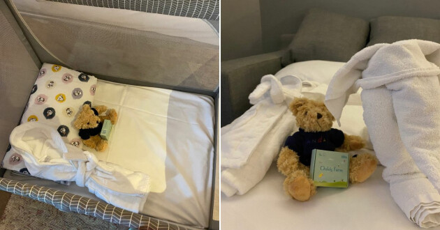 Teddies on the bed at Andaz London Liverpool Street hotel