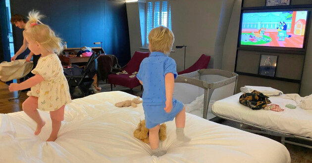 Toddlers in a family suite at the Andaz London Liverpool Street hotel