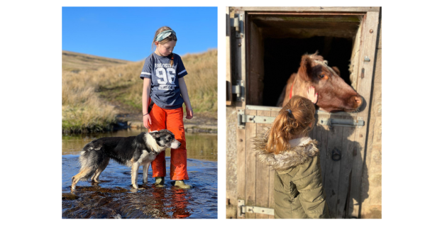 Children with horse and dog