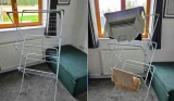 Argos Home 3-Tier Indoor Airer shown empty and holding clothes during testing in a family home