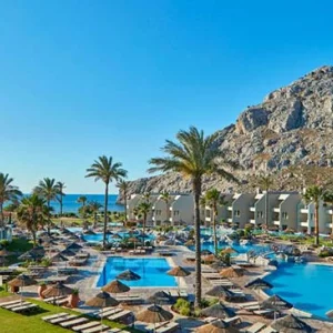 Exterior view of the Atlantica Aegean Blue hotel in Rhodes