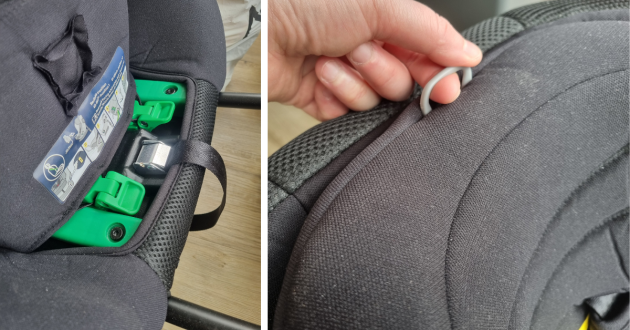 Axkid Minikid Core green installation guides and headrest adjuster