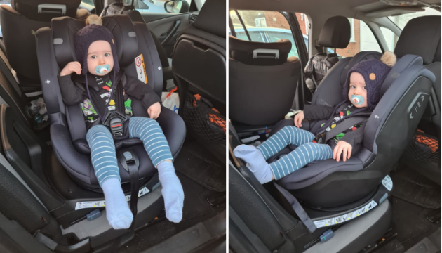 Child in Axkid Spinkid car seat
