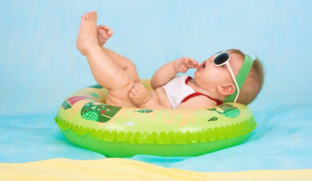 Baby on inflatable ring