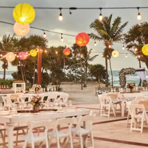 Outdoor dining terrace at the Bahia Principe Luxury Akumal in Mexico