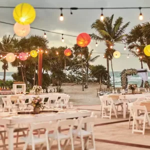 Outdoor dining terrace at the Bahia Principe Luxury Akumal in Mexico
