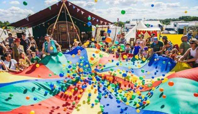 Children playing a parachute