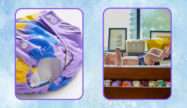 Bambino Mio Revolutionary nappy close up and baby wearing nappy on change table
