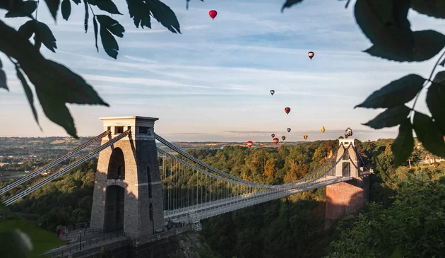 hot air balloons over Clifton suspension bridge