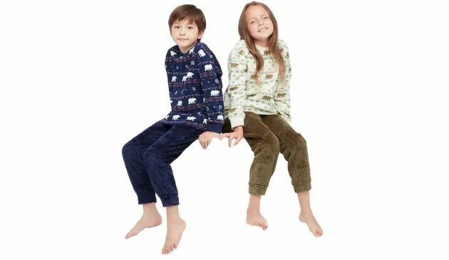 kids' bear print fleece set