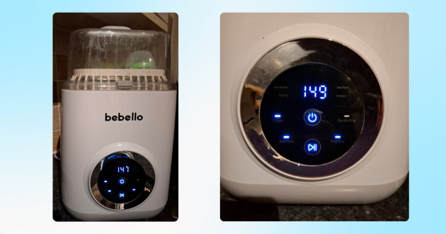 Bebello Washer review image showing washer in use and close up of front