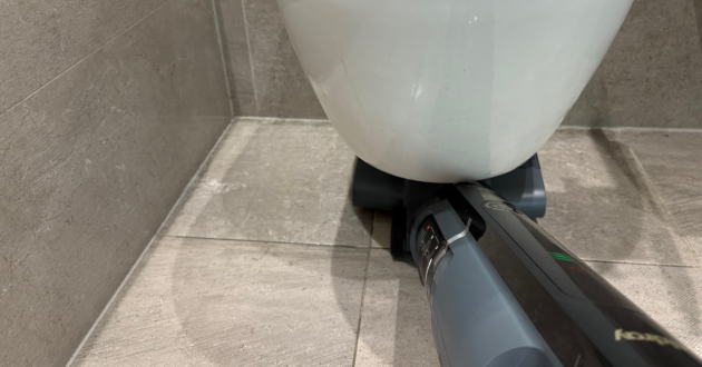 Beldray All-in-One Multi-Surface Floor Cleaner cleaning under a toilet