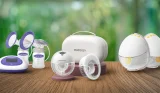 best breast pumps hero image featuring Lansinoh 2 in 1, Momcozy M5 and Medela InBra
