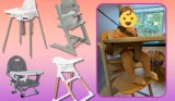 best highchairs guide hero image featuring Stokke, Cybex Lemo in testing, ikea antilop, chicco pocket snack and munchkin float