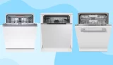 Composite image of the best integrated dishwashers, including Bosch, Beko and Miele