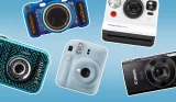 A collage of cameras, including VTech's Kidizoom Studio, Kidizoom Camera, instax, Polaroid and Canon IXUS