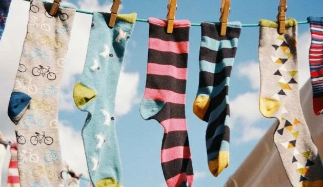 Men's socks on a washing line