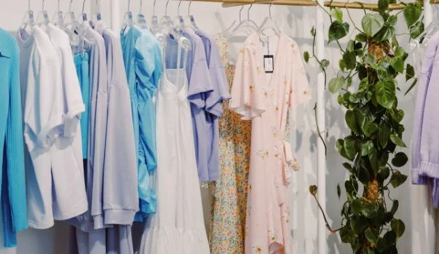 Midi dress hung up in shop