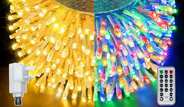 Brightly coloured fairy lights