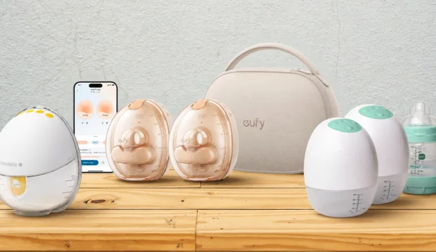 best wearable breast pumps hero image featuring eufy s2, MAM Move and Medela InBra