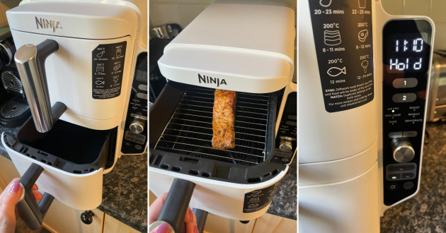 Ninja Double Stack air fryer being tested by Mumsnet Editor Tasha Gregson