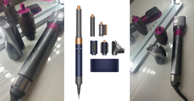 A collage of the Dyson Airwrap with testing imagery