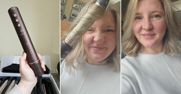 Mumsnet editor Rebecca Roberts testing the Bellissima Italia Prodigy Air Hair Styler