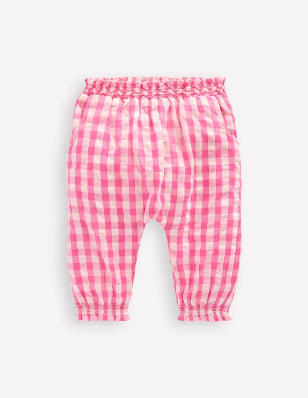 A product image of Boden's Woven Trousers in Pink Rose Gingham