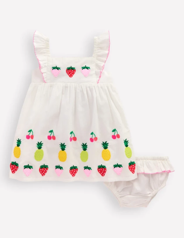 A product image of Boden's Appliqué Ruffle Dress
