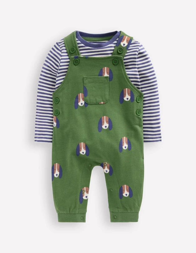 A product image of Boden's Printed Jersey Dungaree Set