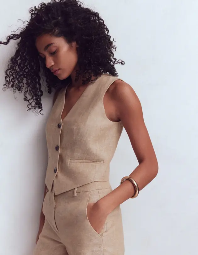 V-neck Linen Waistcoat