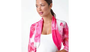 Cerise floral print chiffon bolero