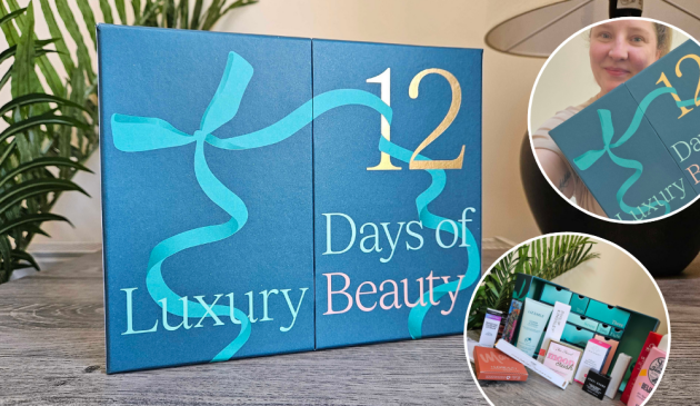 A collage of first-hand testing imagery of Boots 12 Days of Luxury Beauty Advent calendar