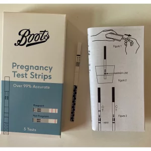 Boots pregnancy test strip out of packaging before use