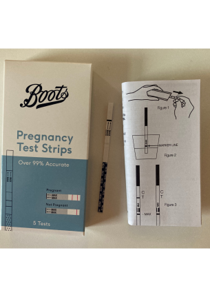 Boots pregnancy test strip out of packaging before use