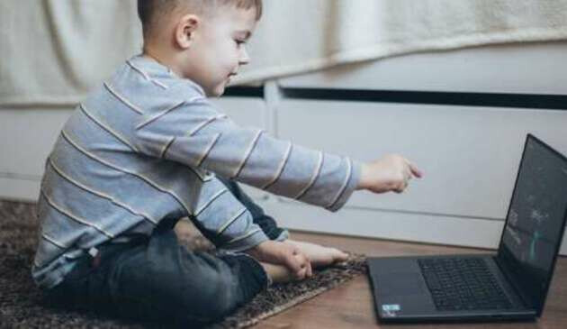 Toddler using laptop