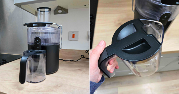 The Braun MultiJuice 5 spin juicer shown setup, straight out of the box