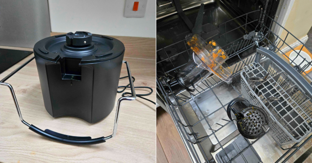 Braun MultiJuice 5 spin juicer base unit with locking arms detached, shown on kitchen worktop before assembly