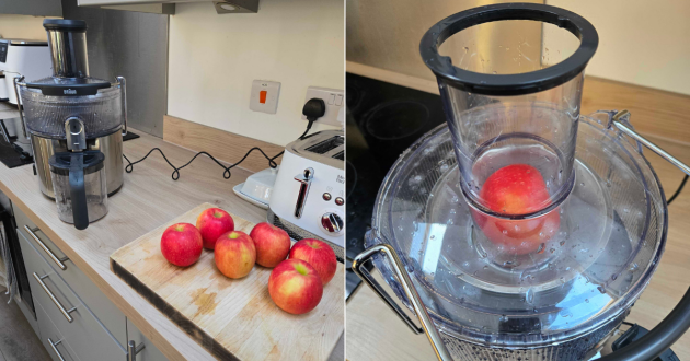 Apples thrown into the Braun MultiJuice 7 spin juicer
