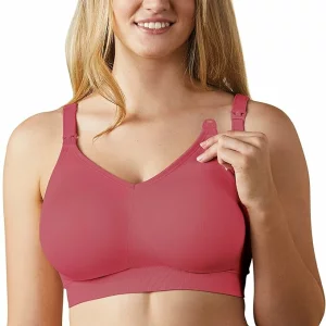 Bravado! Body Silk Seamless Nursing Bra stock image of woman with bra unclipped in hot pink