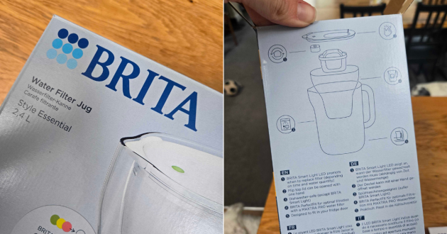 Up close of the Brita Water Filter Jug packaging