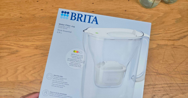 The branding on the box of the  Brita Style Essential Water Filter Jug