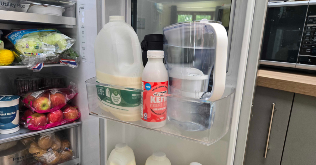 The  Brita Style Essential Water Filter Jug  inside a fridge door