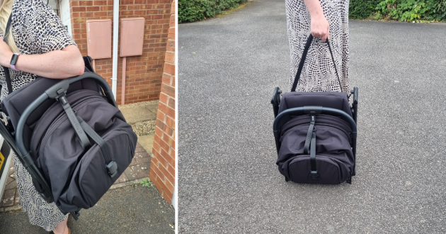 Woman carrying folded Bugaboo Butterfly 2