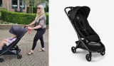 Woman pushing child in Bugaboo Butterfly 2 travel stroller