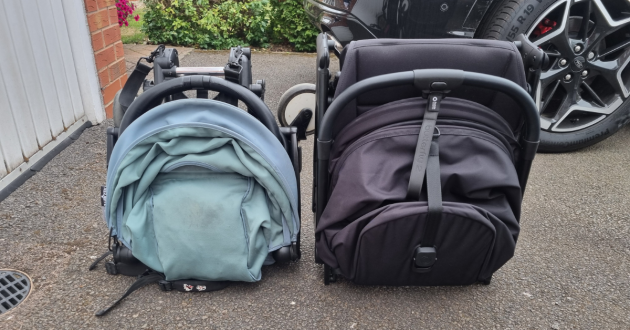 Bugaboo Butterfly 2 and Stokke Yoyo3 folded side by side