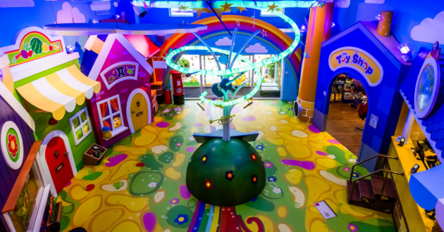 A top down view of the CBeebies Land Hotel reception and shop entrance