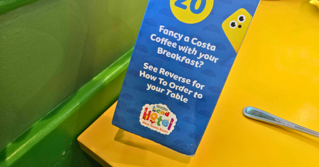 A close up of ordering coffee at the CBeebies Land Hotel